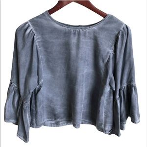 Hollister Chambray crop ruffle bell sleeve top XS oversized boxy